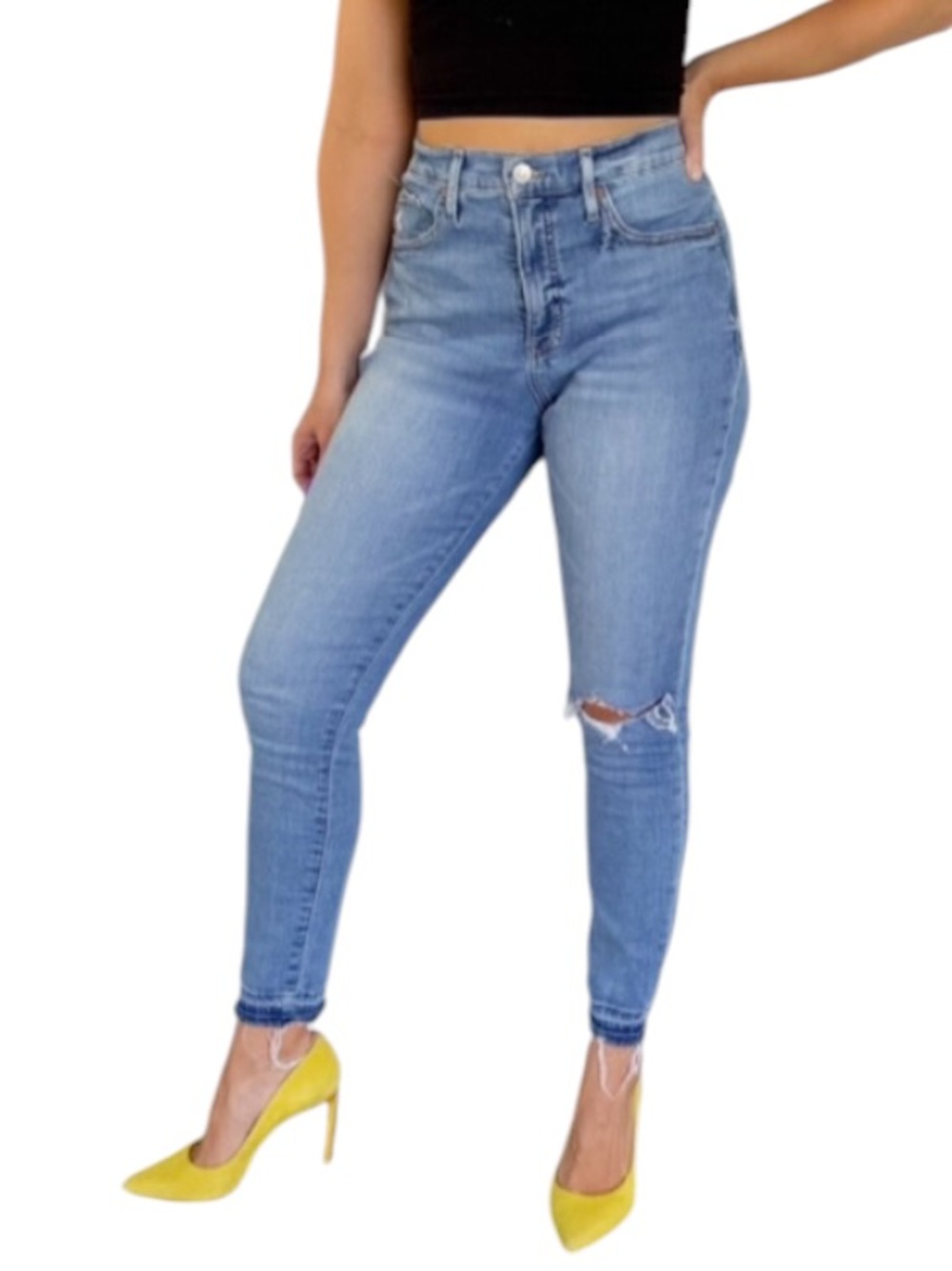 Express skinny high rise light wash distressed ripped knee jeans size 8